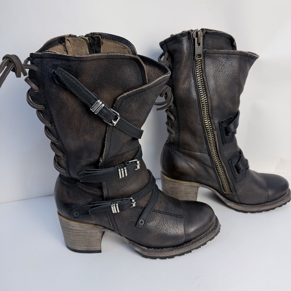 New Freebird Women's Black Cora Mid-Calf Slouchy Leather Boots US 8 Handcrafted